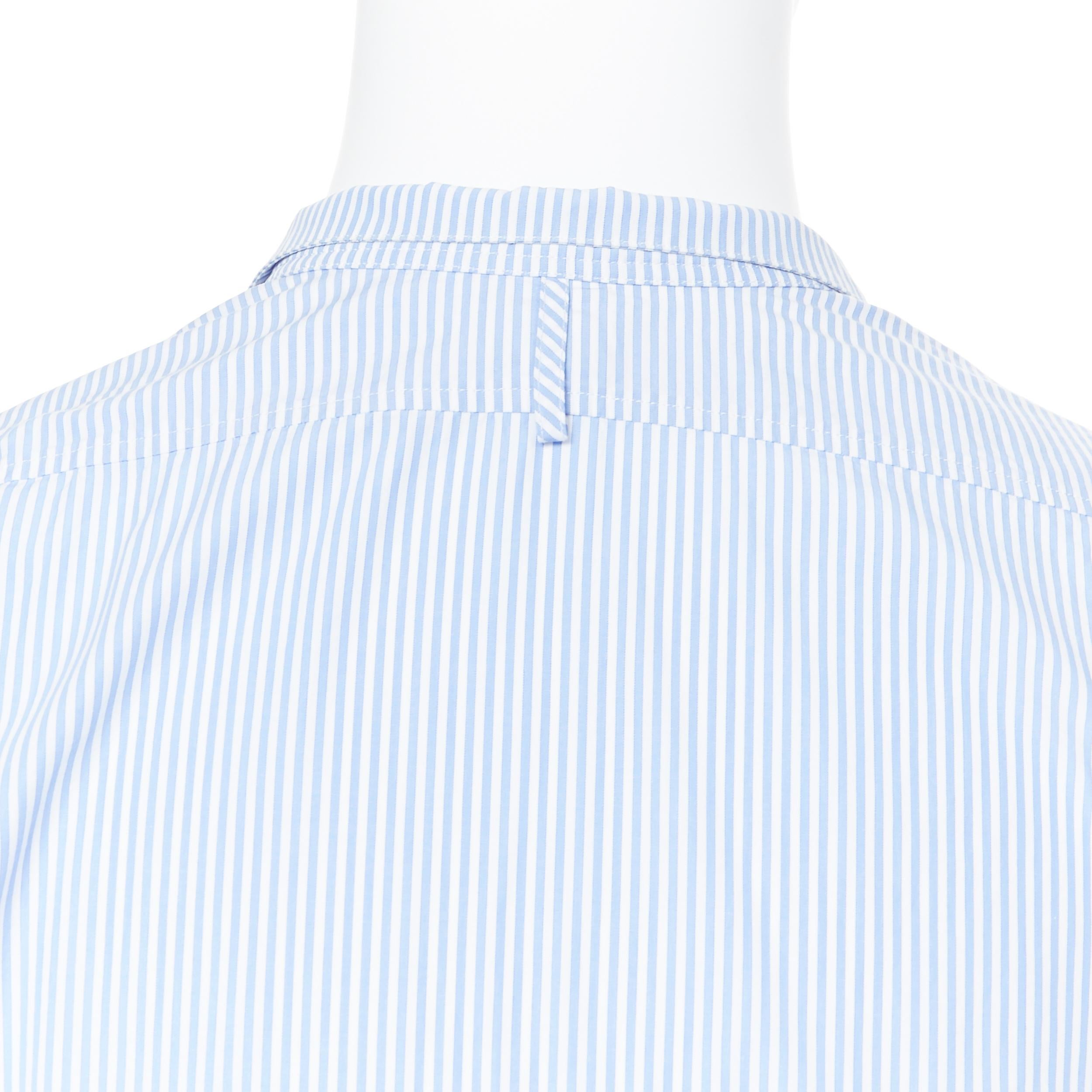 LOEWE JW ANDERSON 100% blue white striped cotton bib collar long line shirt S 2
