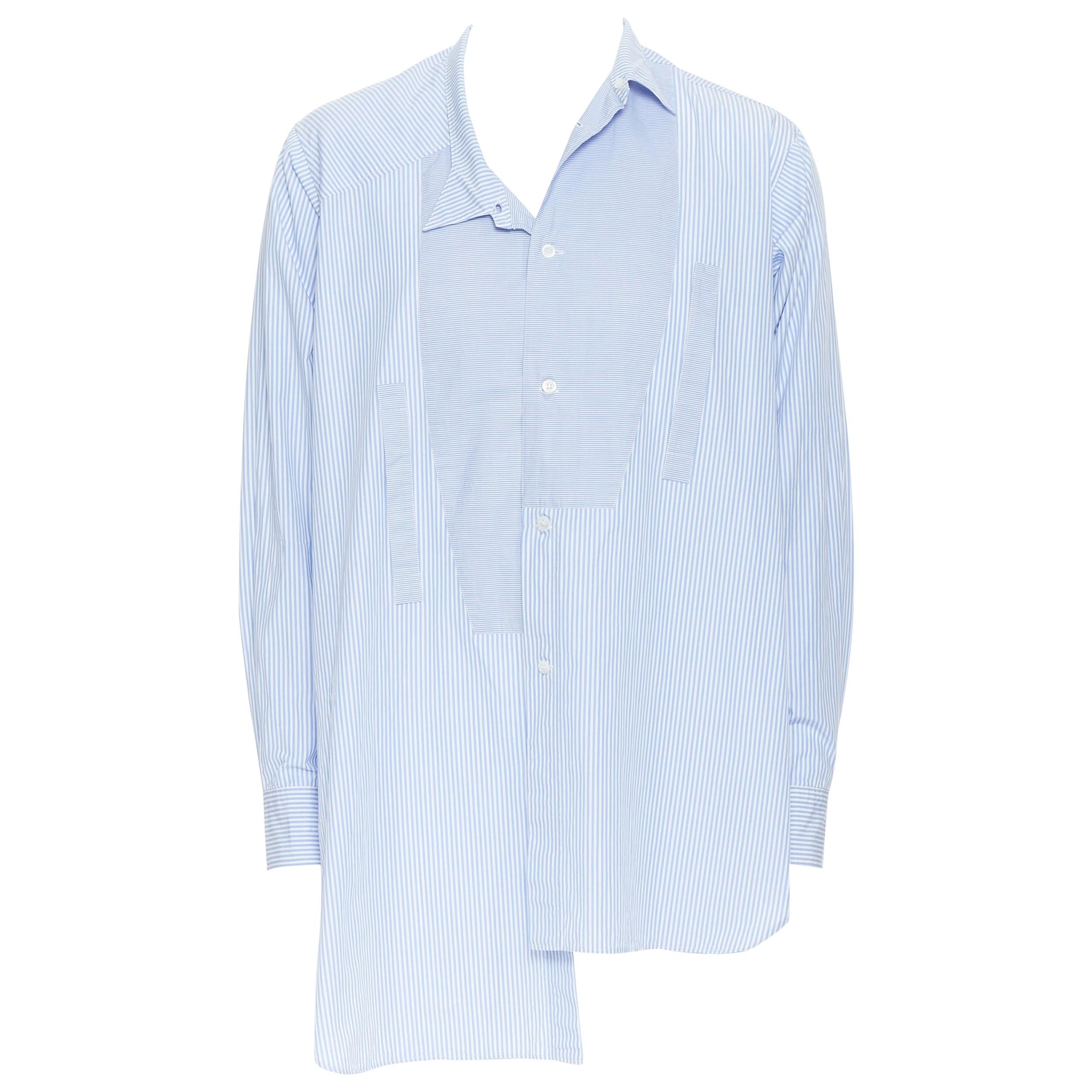 LOEWE JW ANDERSON 100% blue white striped cotton bib collar long line shirt S