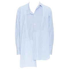 LOEWE JW ANDERSON 100% blue white striped cotton bib collar long line shirt S