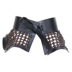 LOEWE JW Anderson black brown woven leather wide peplum Obi corset waist belt