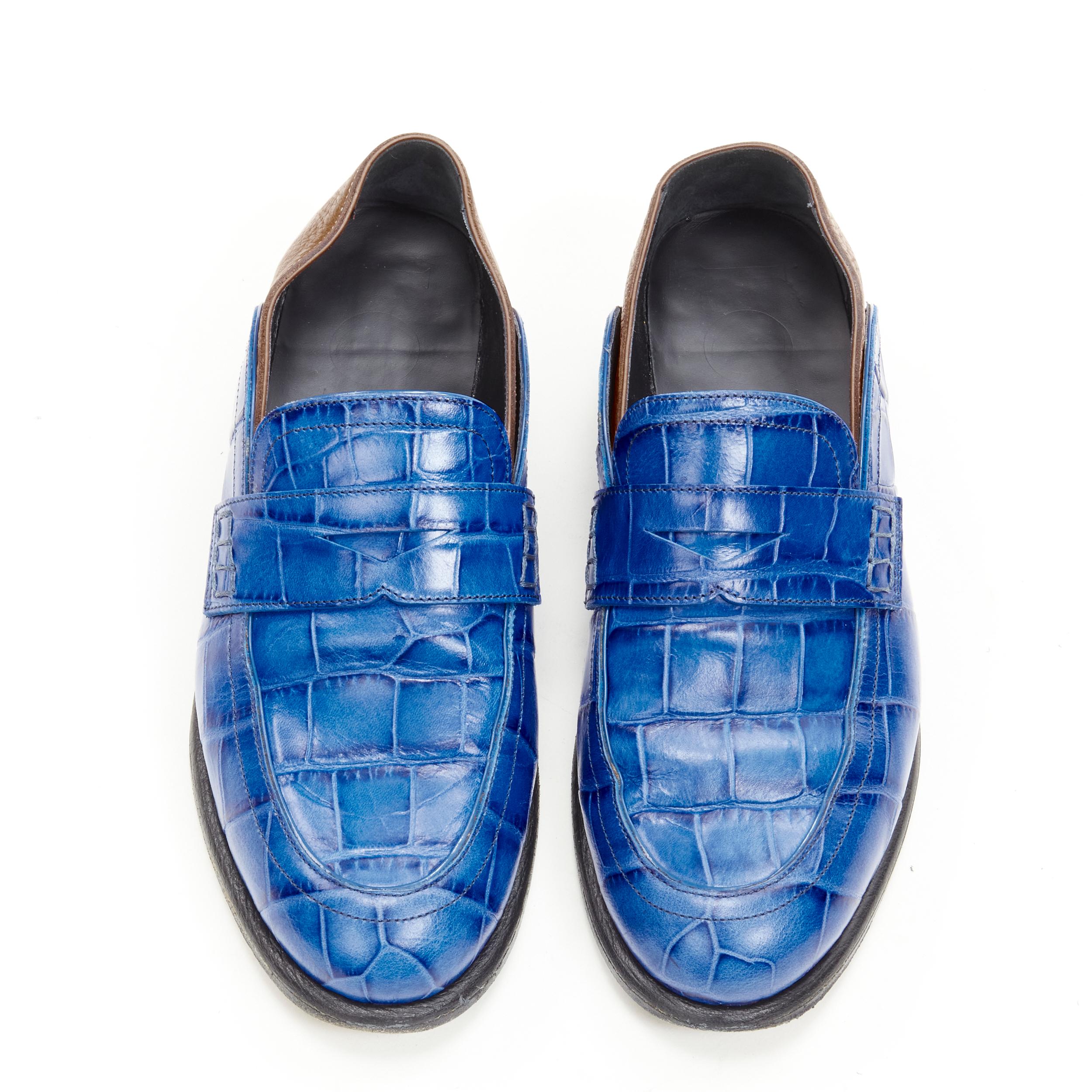 LOEWE JW ANDERSON cobalt blue brown leather step back loafer EU36 In Good Condition For Sale In Hong Kong, NT