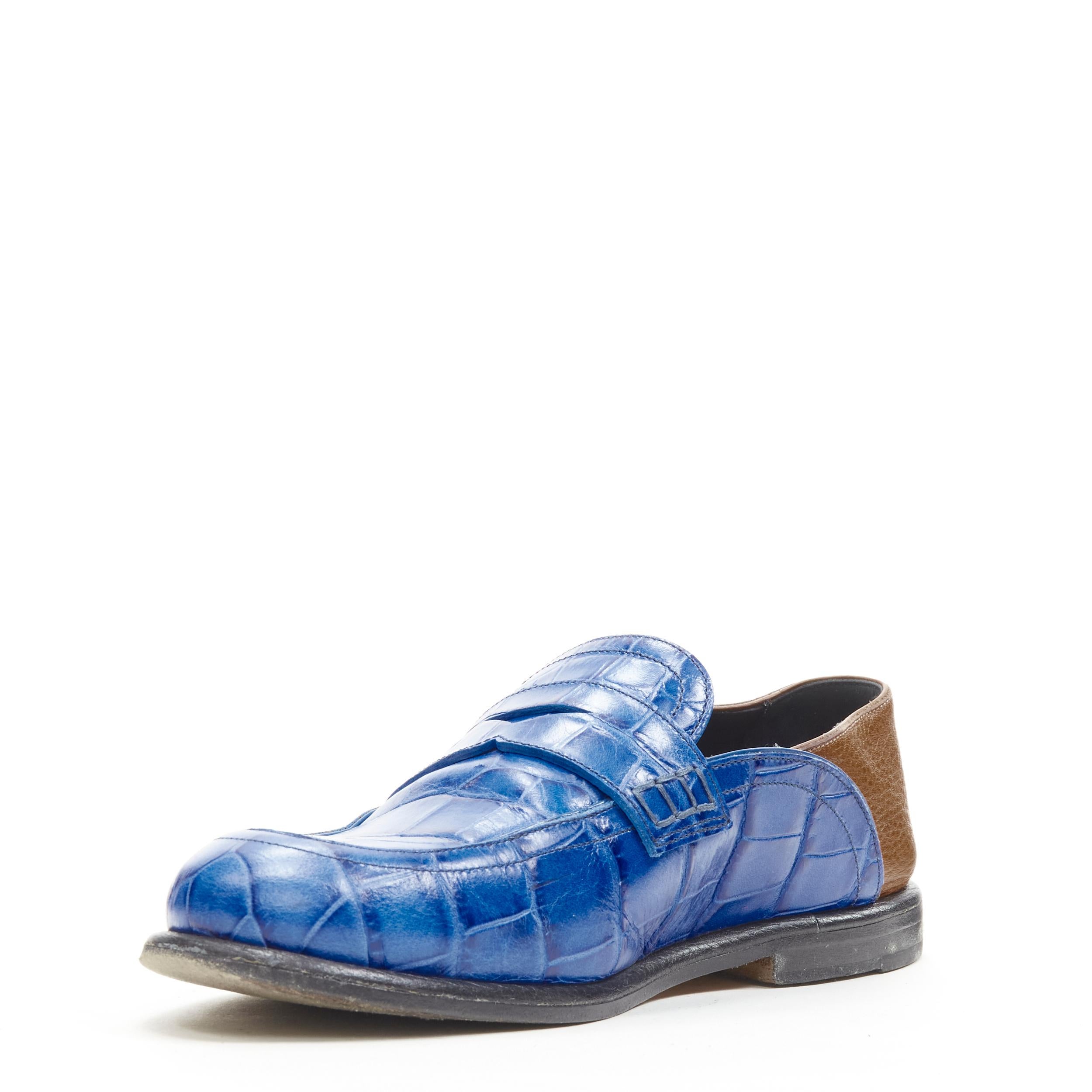 Women's LOEWE JW ANDERSON cobalt blue brown leather step back loafer EU36 For Sale