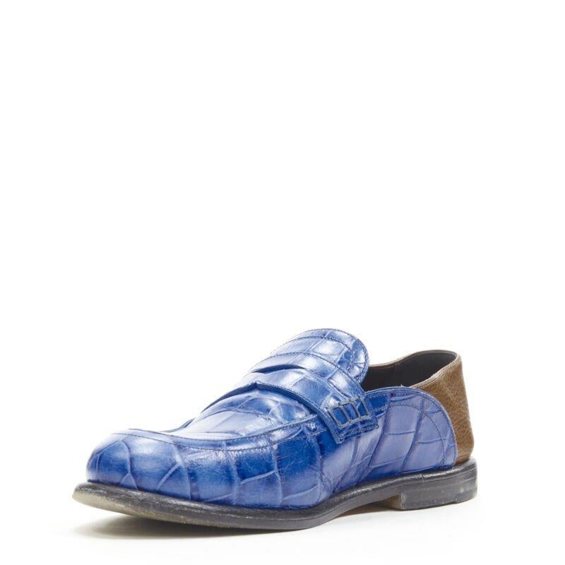 LOEWE JW ANDERSON cobalt blue brown leather step back loafer EU36 In Good Condition For Sale In Hong Kong, NT