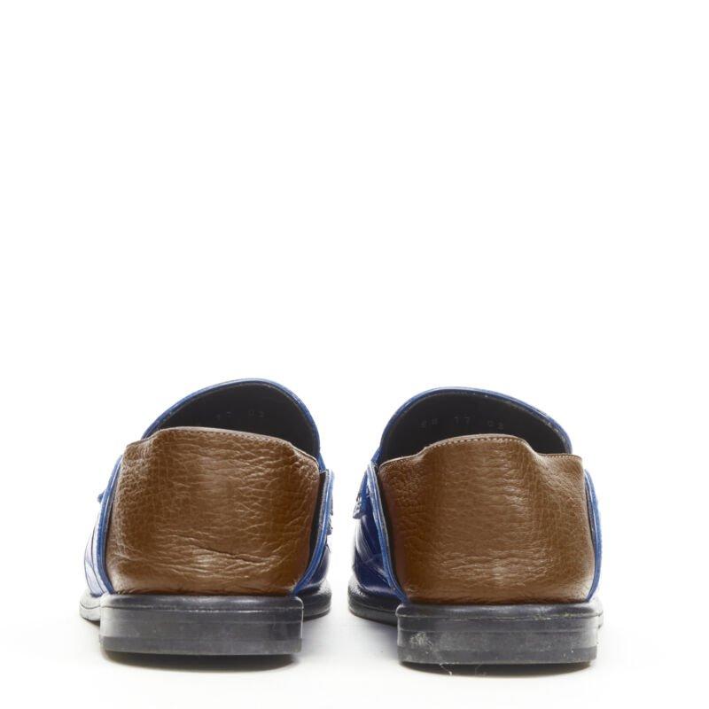 Women's LOEWE JW ANDERSON cobalt blue brown leather step back loafer EU36 For Sale