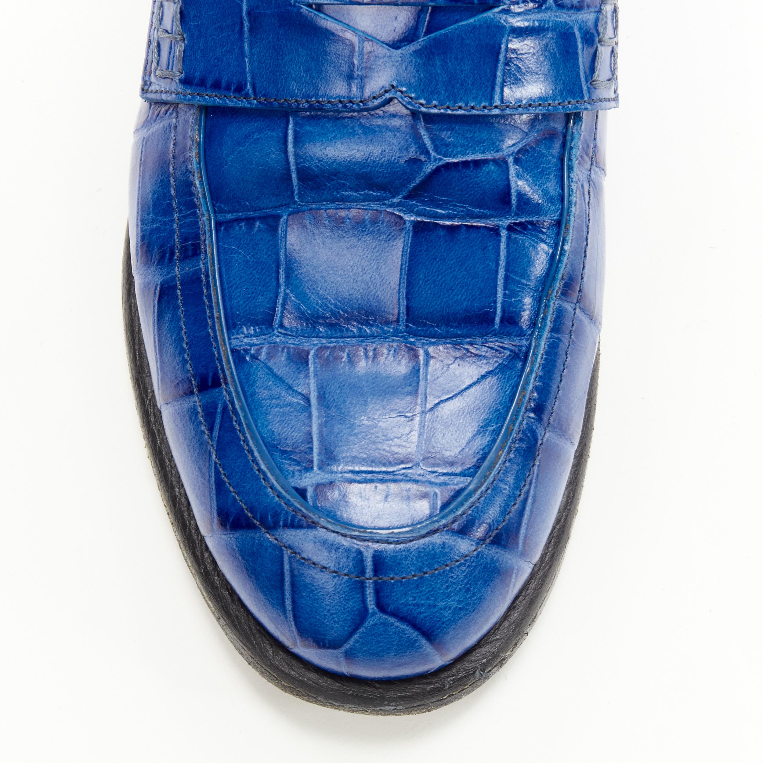 LOEWE JW ANDERSON cobalt blue brown leather step back loafer EU36 For Sale 2