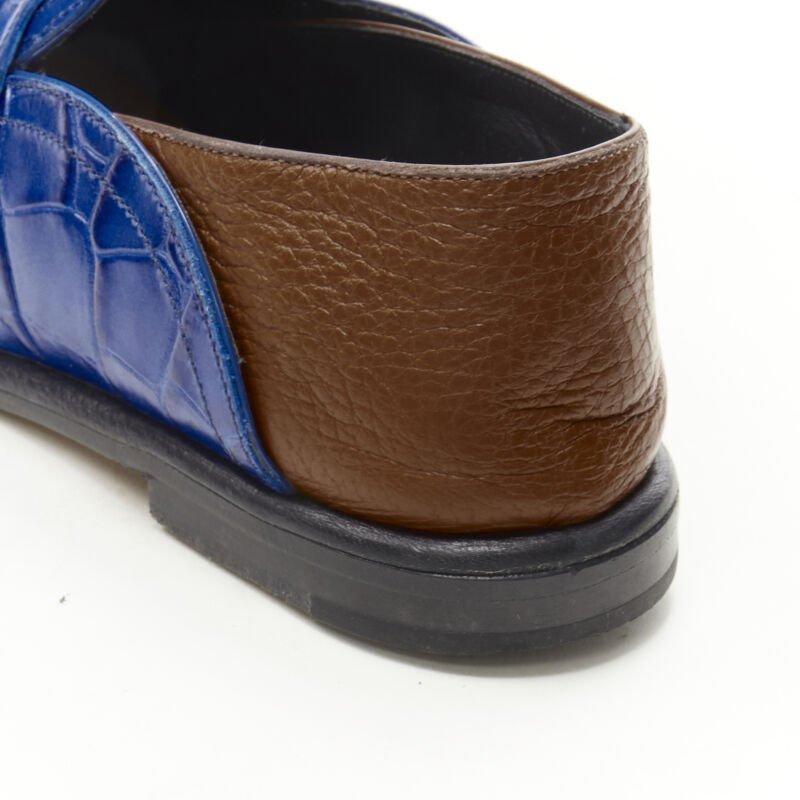 LOEWE JW ANDERSON cobalt blue brown leather step back loafer EU36 For Sale 3