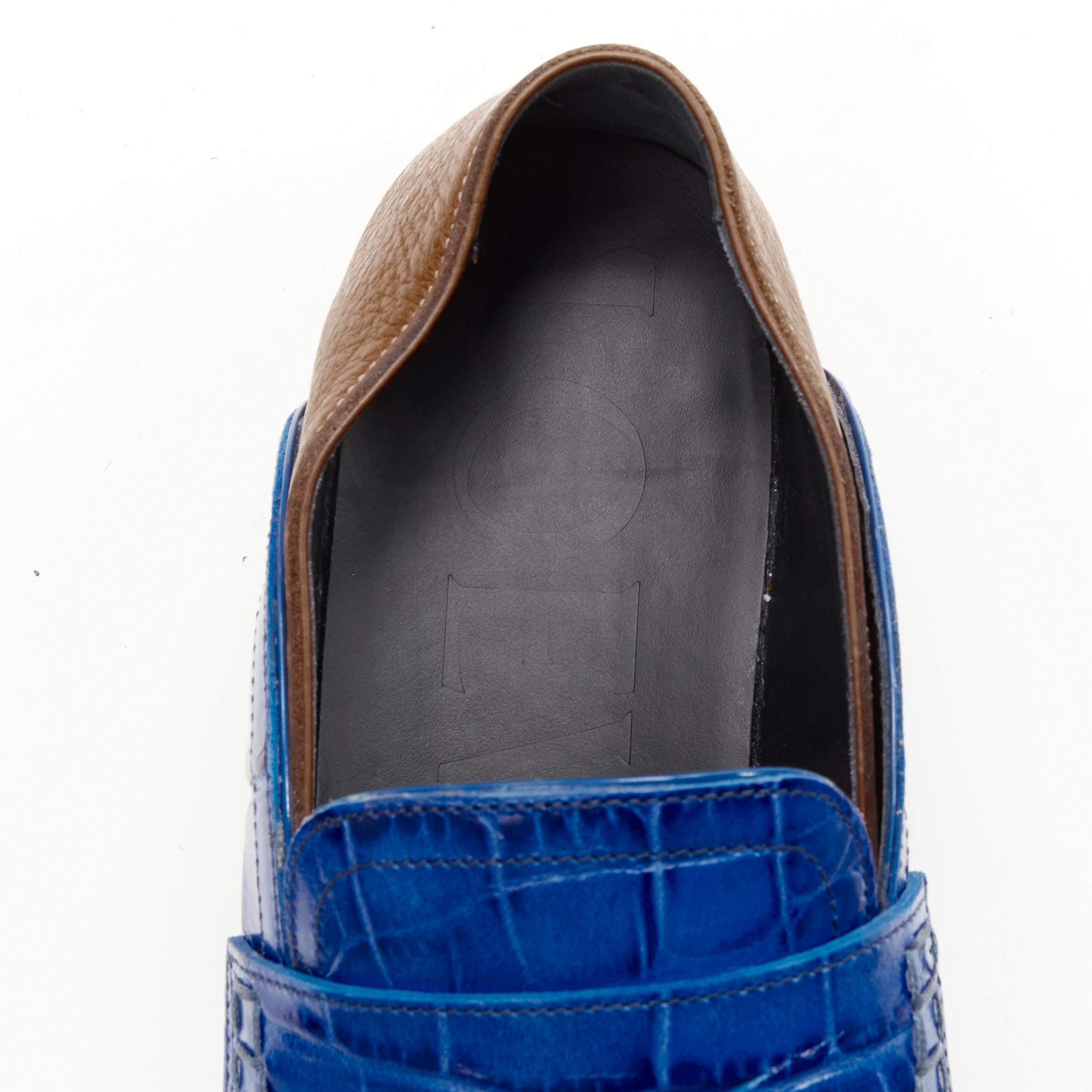 LOEWE JW ANDERSON cobalt blue brown leather step back loafer EU36 For Sale 5