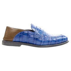 LOEWE JW ANDERSON cobalt blue brown leather step back loafer EU36