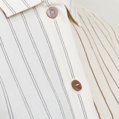 LOEWE JW ANDERSON - camicia boxy cropped in cotone e lino gessato color crema FR34 XS
