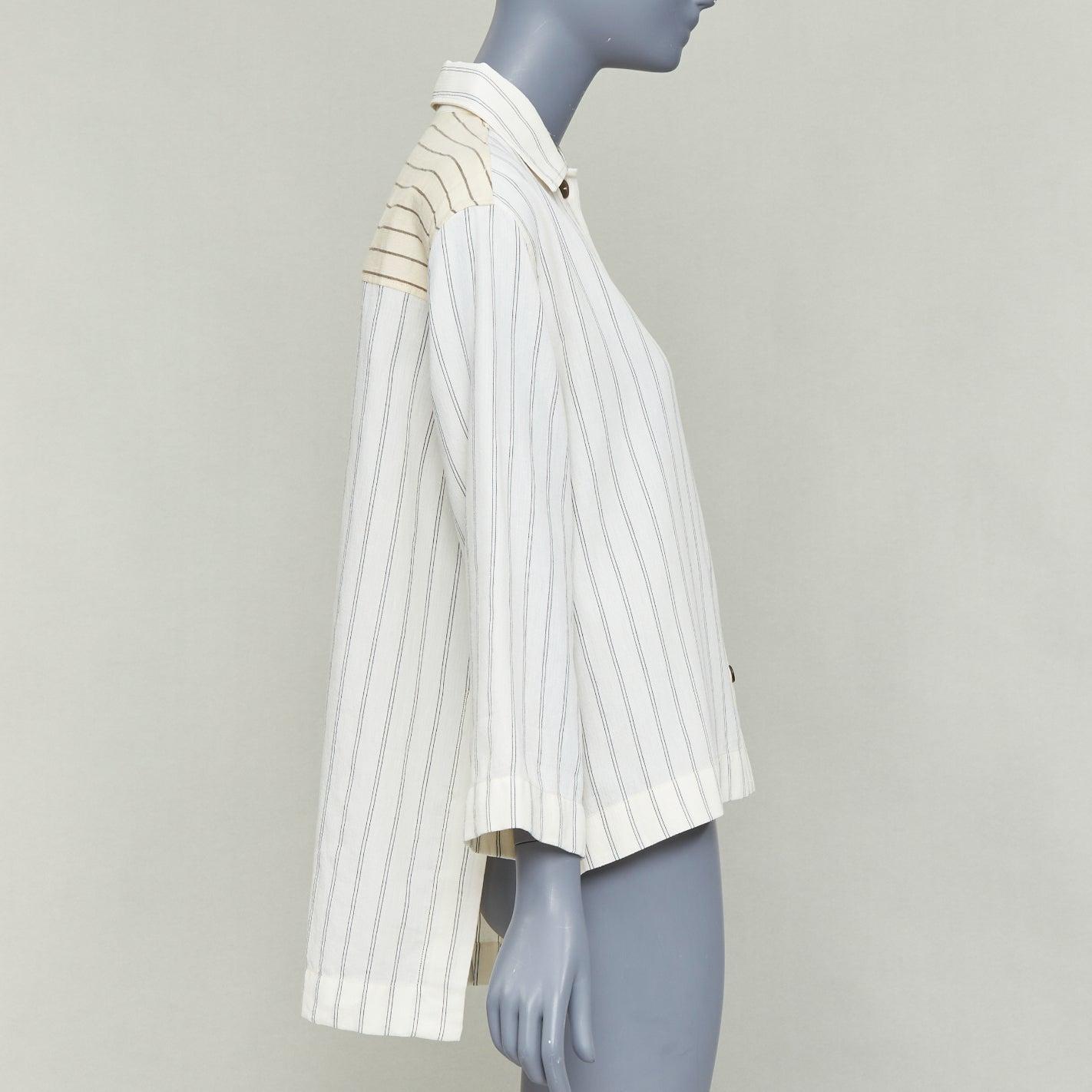 LOEWE JW ANDERSON - camicia boxy cropped in cotone e lino gessato color crema FR34 XS In condizioni Nuovo in vendita a Hong Kong, NT