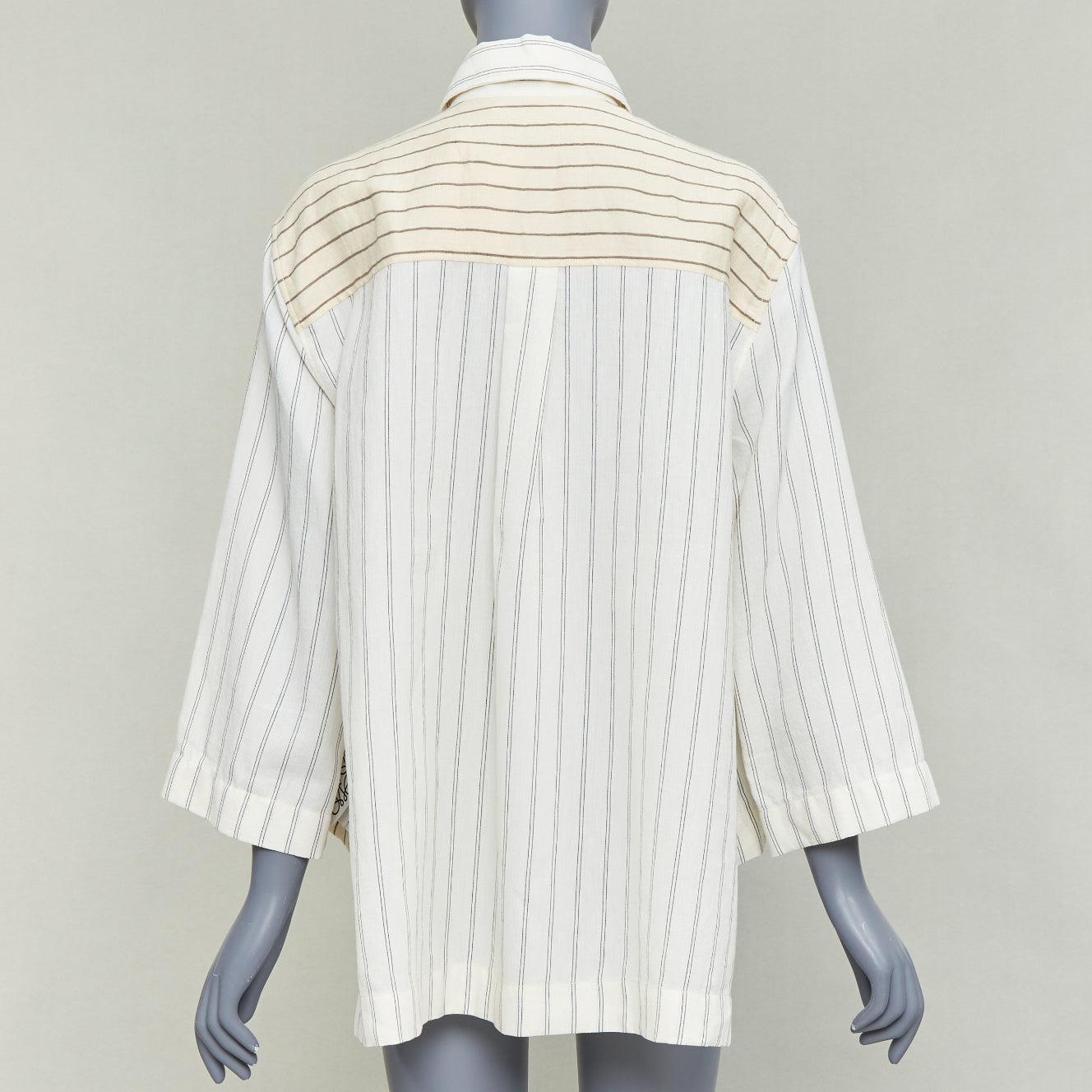 Donna LOEWE JW ANDERSON - camicia boxy cropped in cotone e lino gessato color crema FR34 XS in vendita