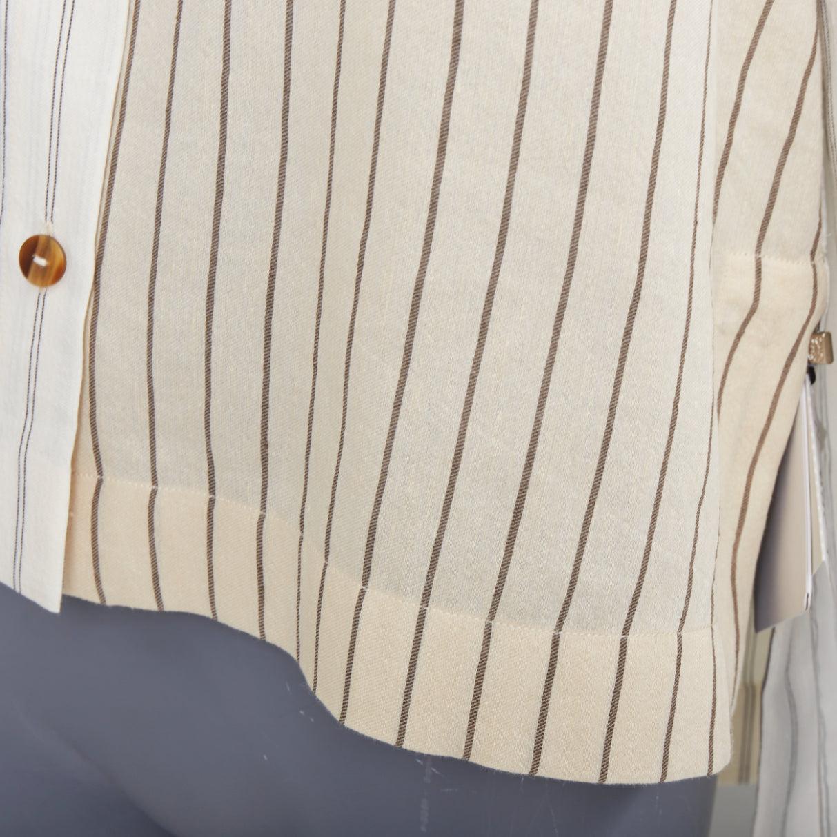 LOEWE JW ANDERSON - camicia boxy cropped in cotone e lino gessato color crema FR34 XS in vendita 2