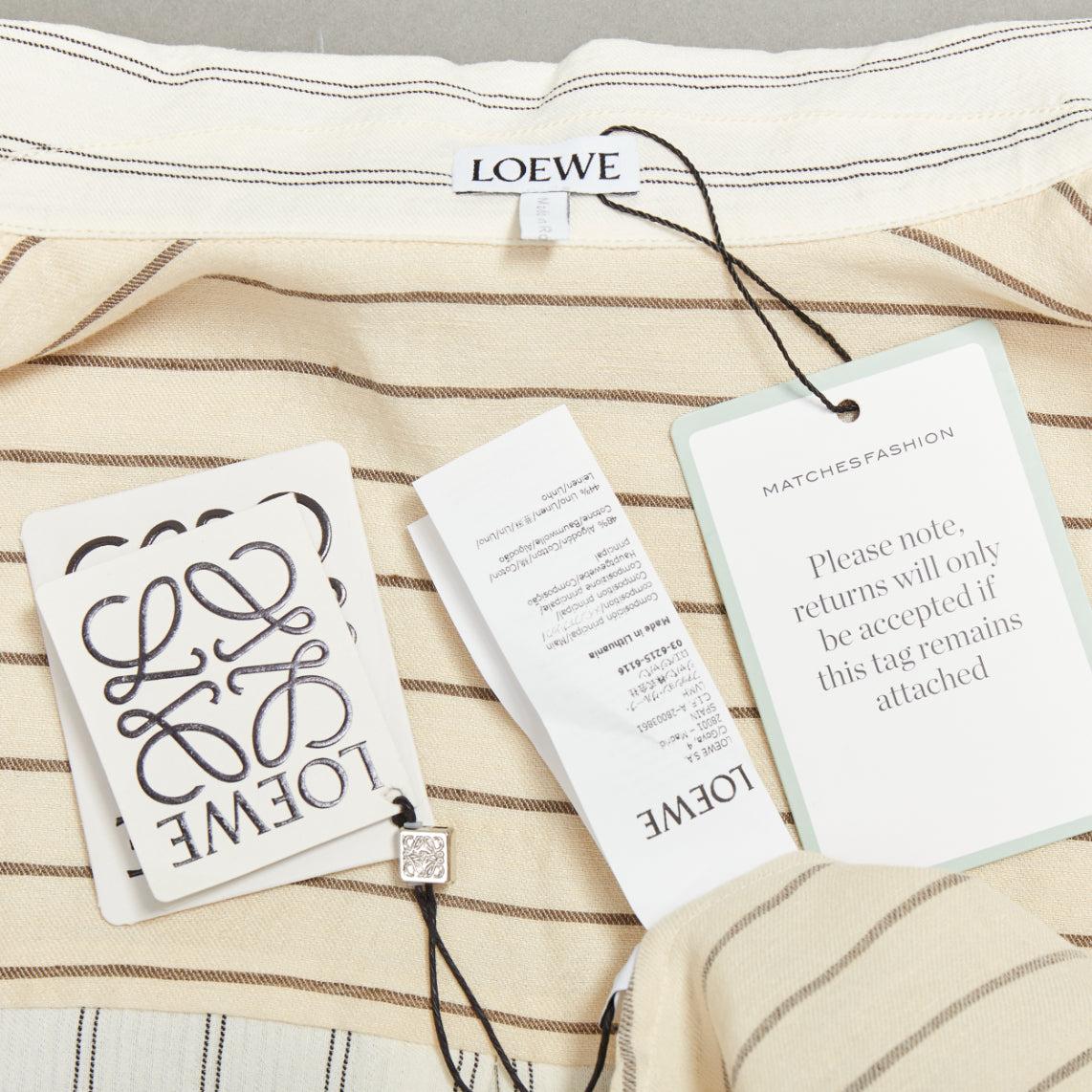 LOEWE JW ANDERSON - camicia boxy cropped in cotone e lino gessato color crema FR34 XS in vendita 3