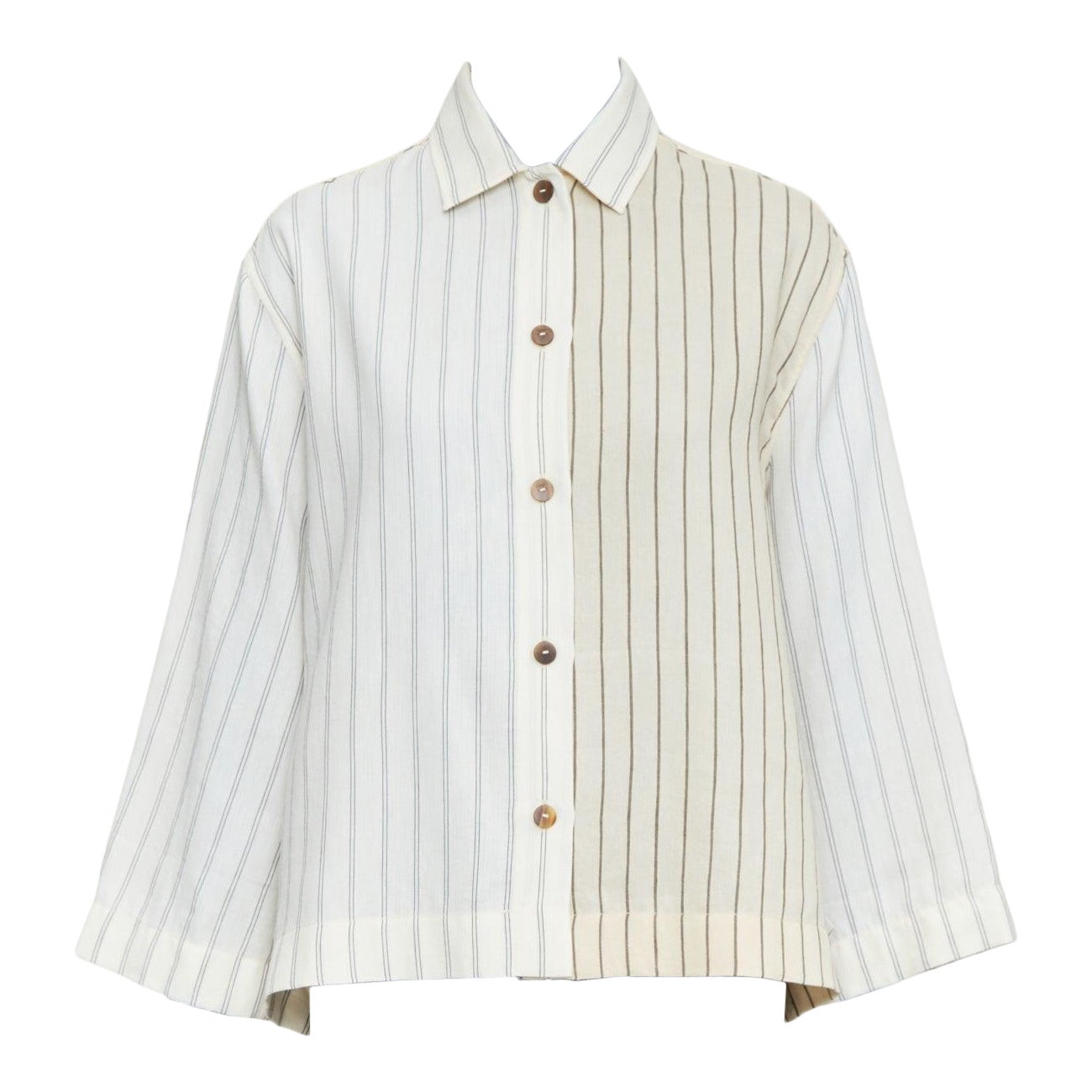 LOEWE JW ANDERSON cream cotton linen pinstripes boxy cropped shirt FR34 XS