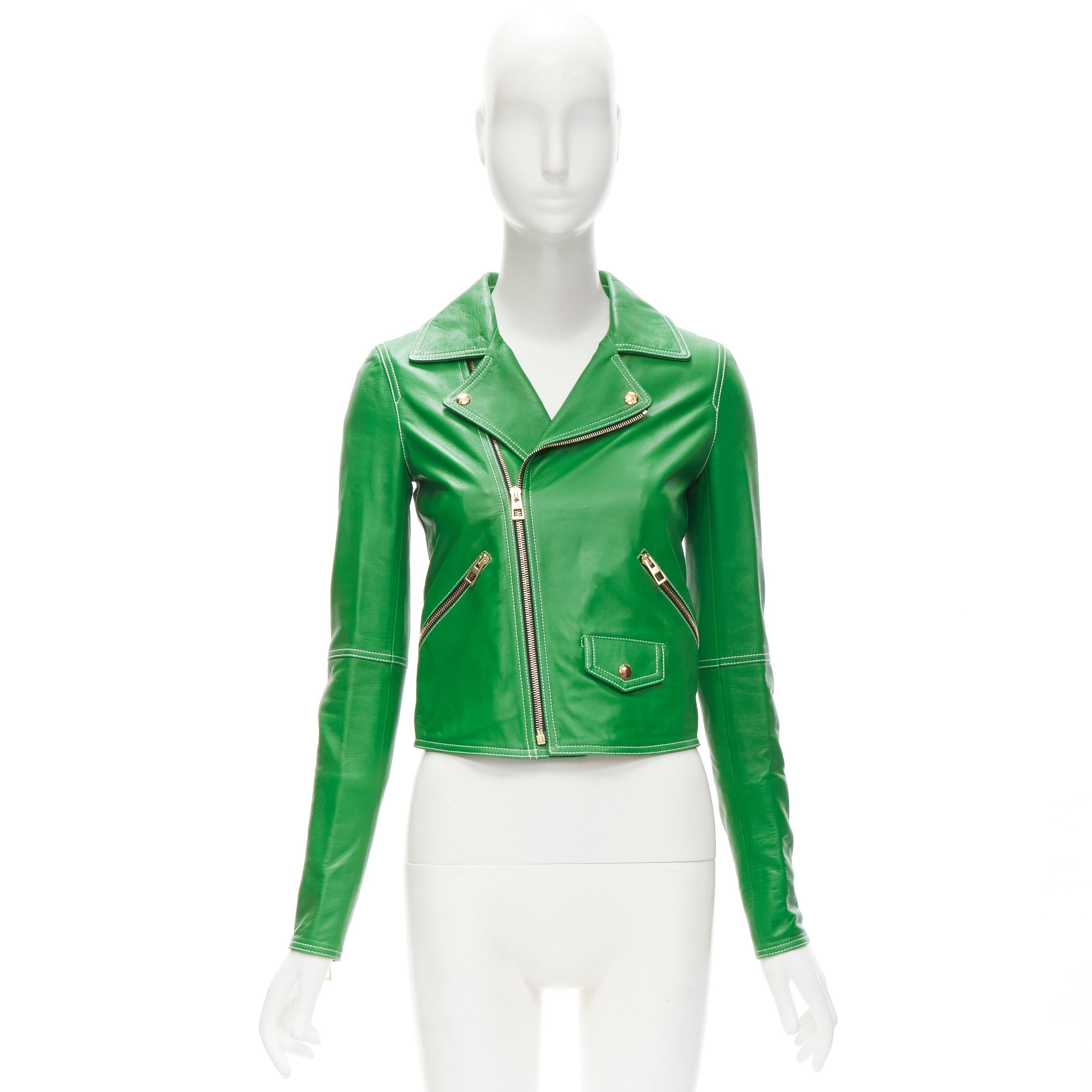 LOEWE JW ANDERSON kelly green leather moto biker jacket S For Sale 3