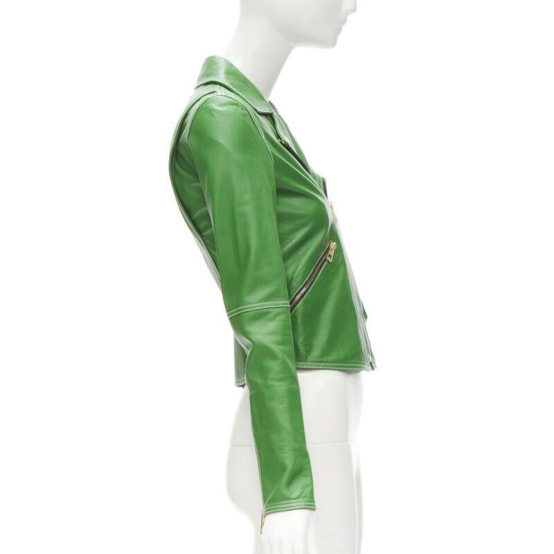 Women's LOEWE JW ANDERSON kelly green leather moto biker jacket S For Sale