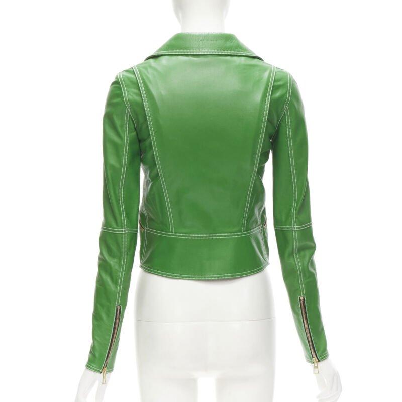 LOEWE JW ANDERSON kelly green leather moto biker jacket S For Sale 1