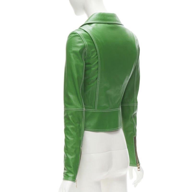 LOEWE JW ANDERSON kelly green leather moto biker jacket S For Sale 2