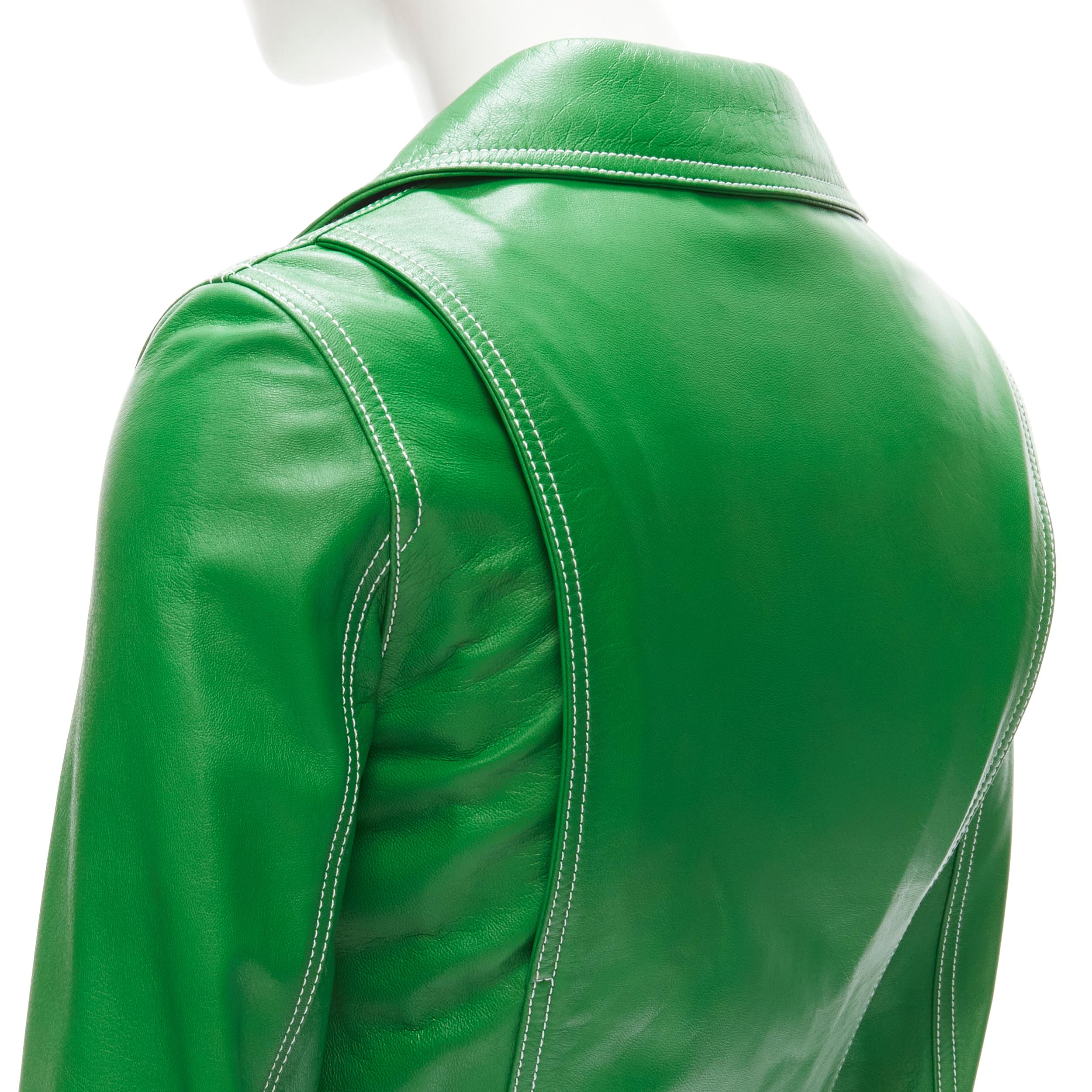 Women's LOEWE JW ANDERSON kelly green leather moto biker jacket S For Sale
