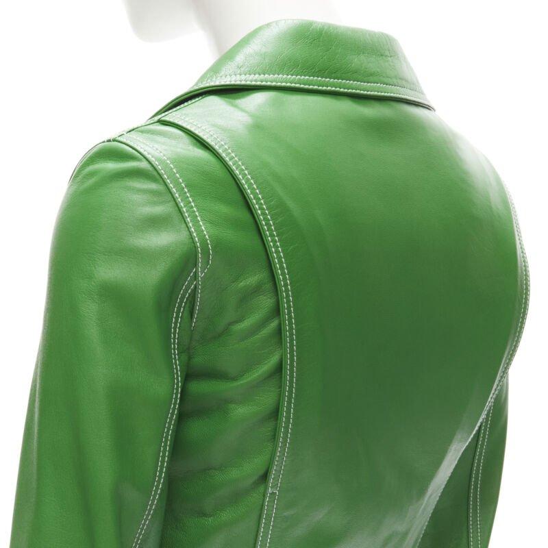 LOEWE JW ANDERSON kelly green leather moto biker jacket S For Sale 3