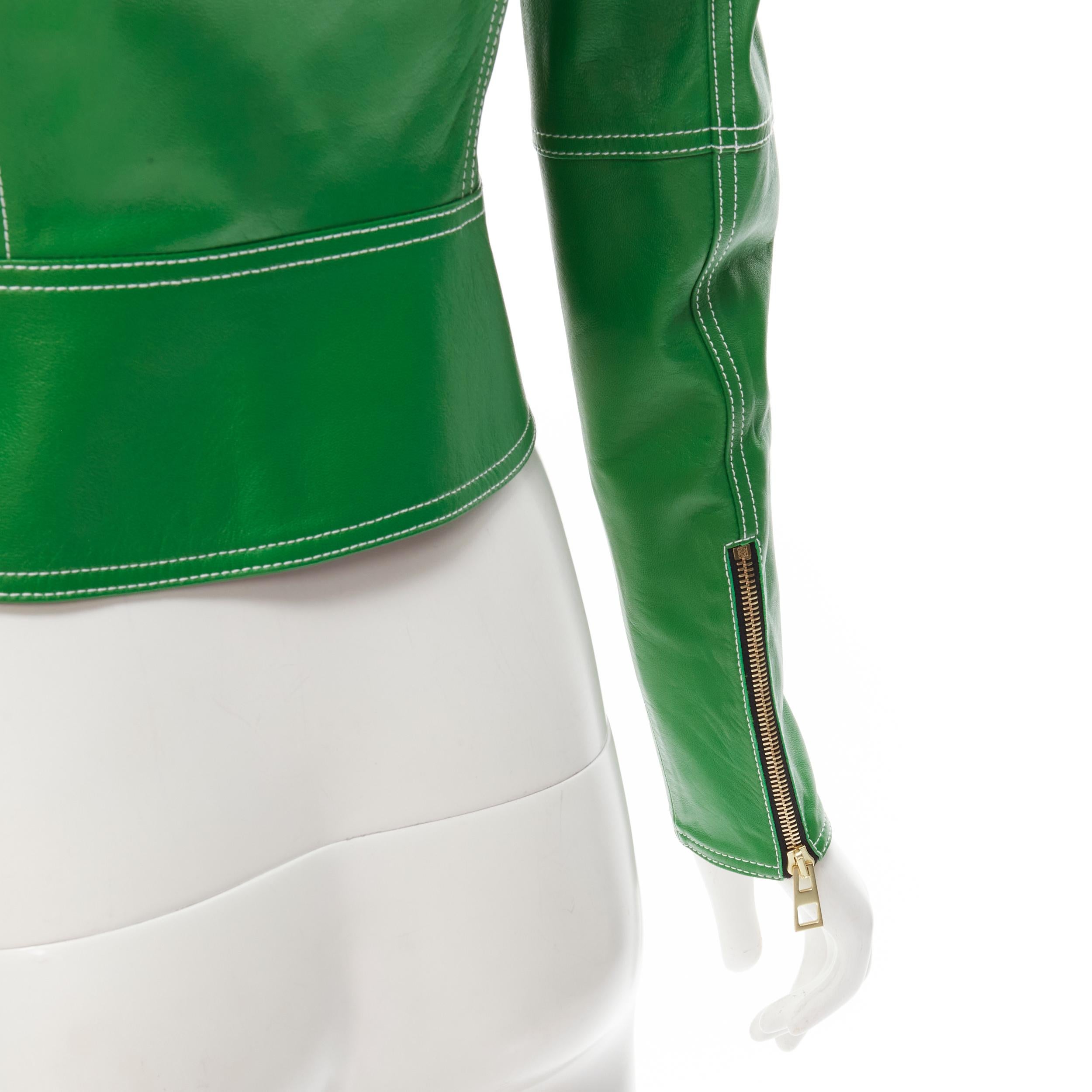 LOEWE JW ANDERSON kelly green leather moto biker jacket S For Sale 1