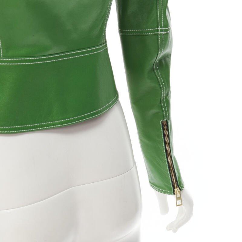 LOEWE JW ANDERSON kelly green leather moto biker jacket S For Sale 4