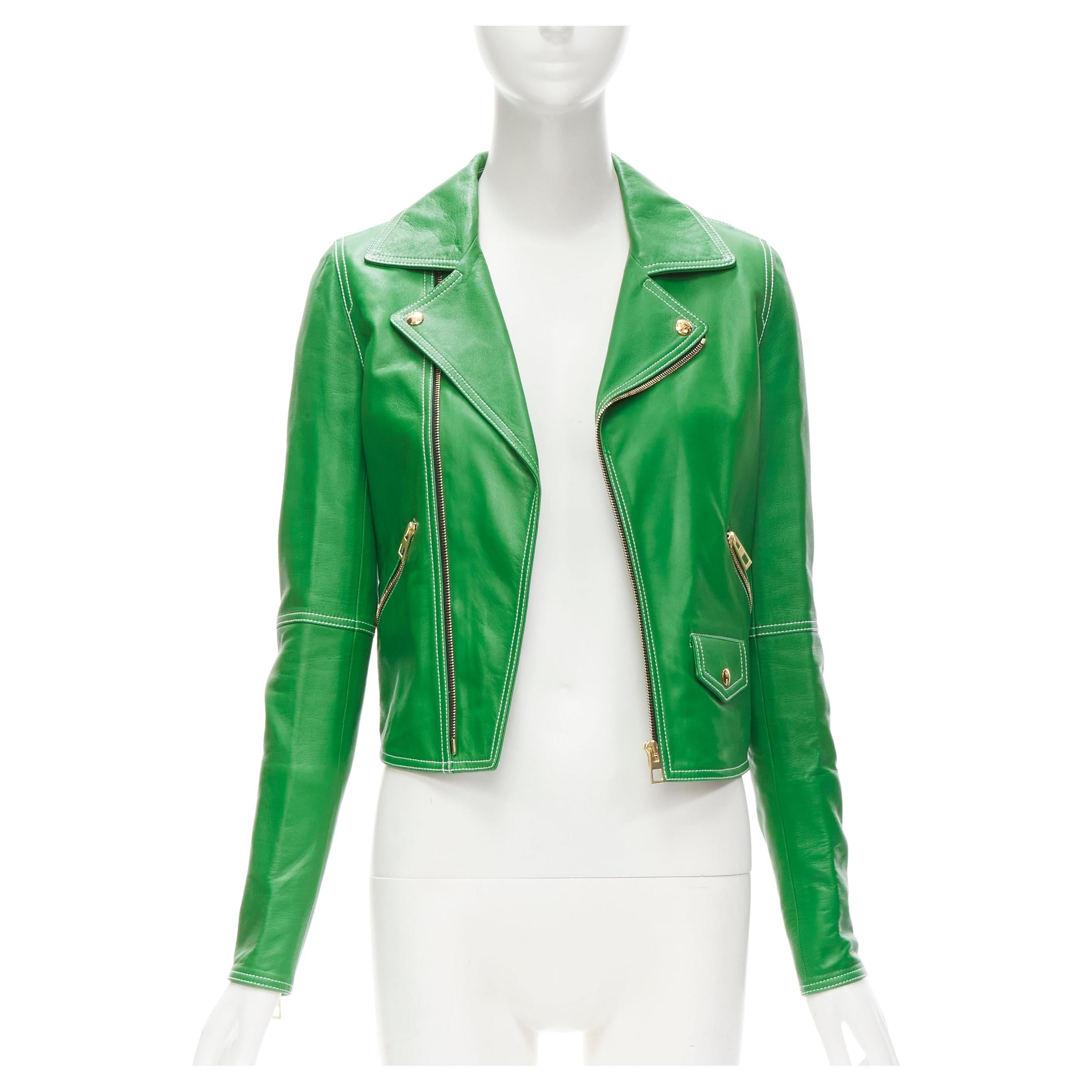 LOEWE JW ANDERSON kelly green leather moto biker jacket S For Sale