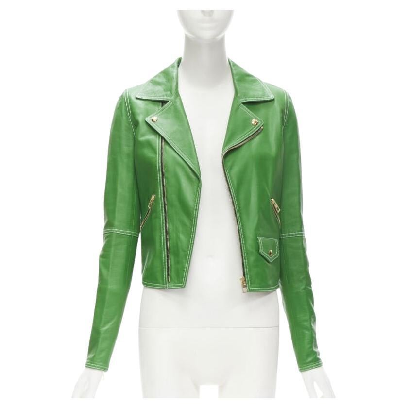 LOEWE JW ANDERSON kelly green leather moto biker jacket S For Sale