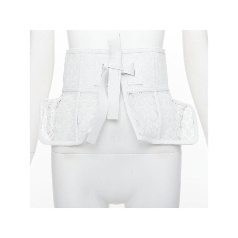 LOEWE JW ANDERSON white calfskin lace peplum obi tie sculpted corset belt S