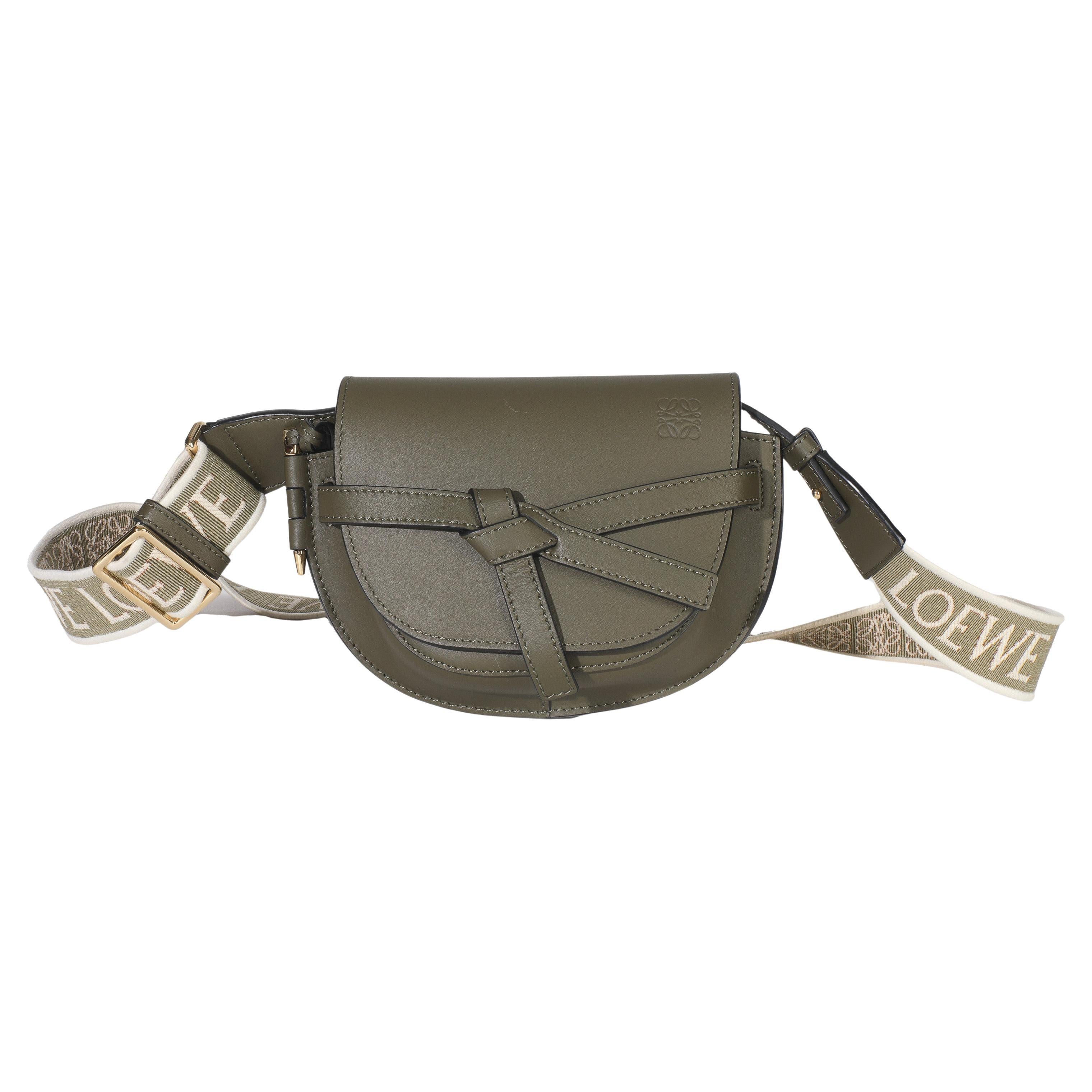 Loewe Khaki Calfskin Mini Gate Dual Bag en vente