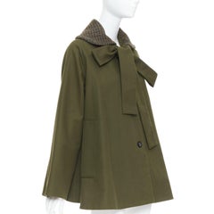 LOEWE verde caqui algodón tweed cuello lazo abrigo swing FR34 XS