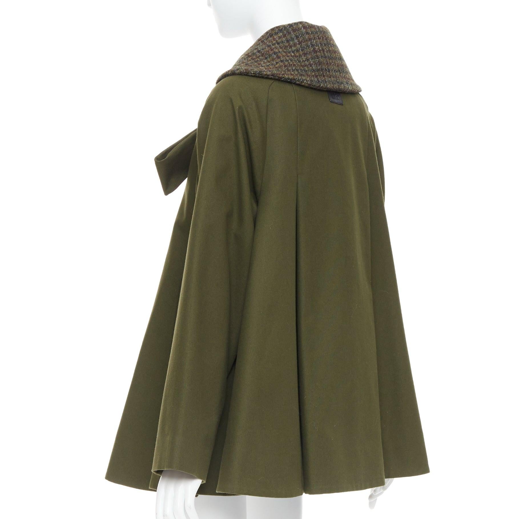LOEWE khaki green cotton tweed collar bow neck swing coat FR34 XS 1