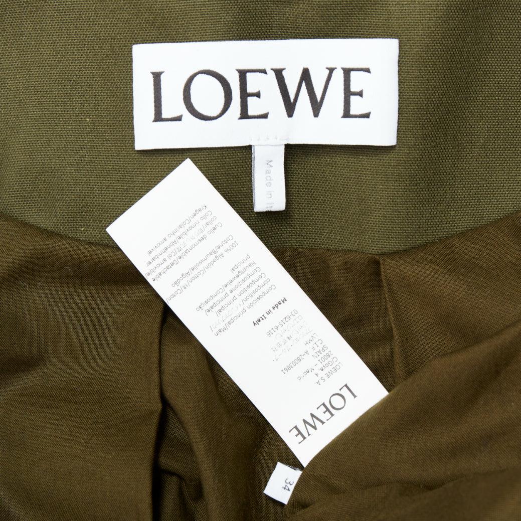 LOEWE khaki green cotton tweed collar bow neck swing coat FR34 XS 3