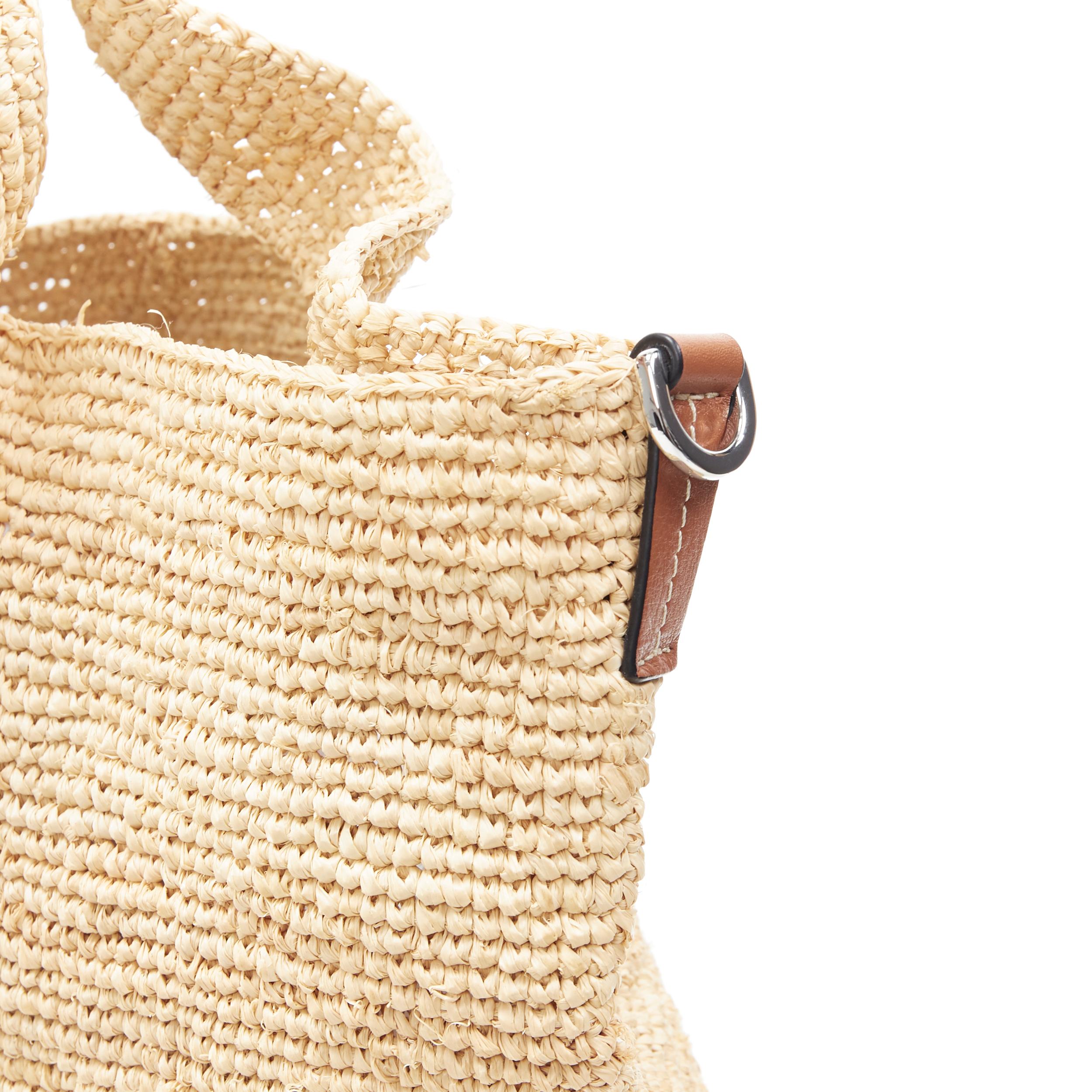 LOEWE Large Slit brown raffia weave leather logo patch shoulder strap tote bag 1