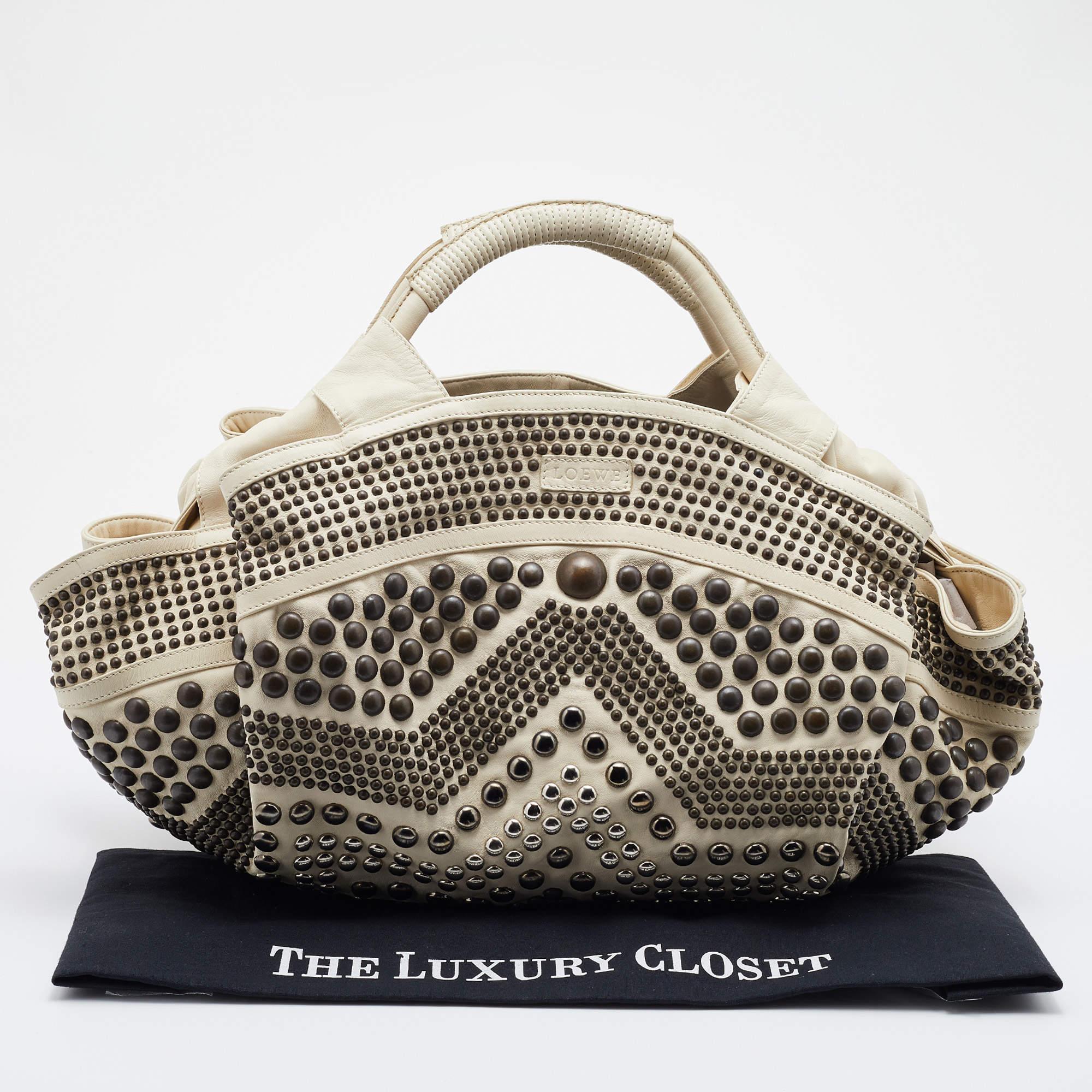 Loewe Light Beige Leather Special Edition Embellished Aire Hobo 8