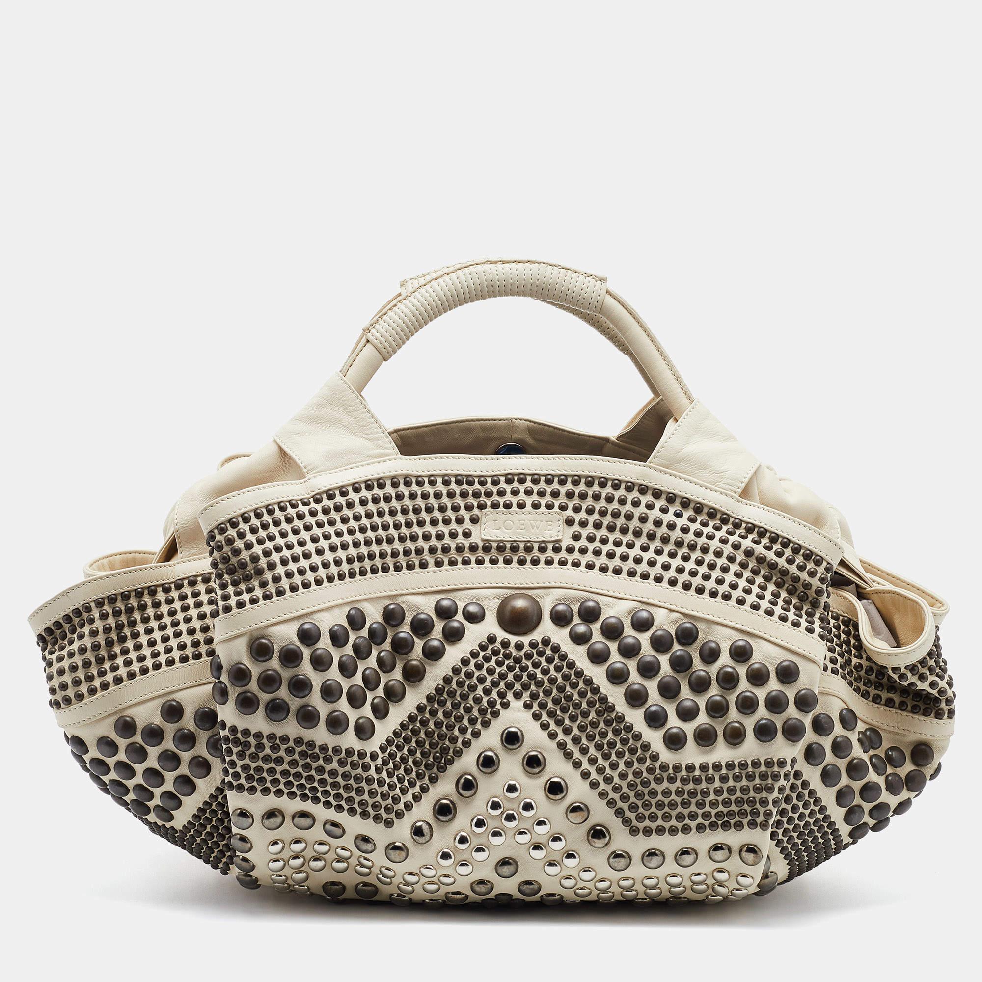 Loewe Light Beige Leather Special Edition Embellished Aire Hobo 3