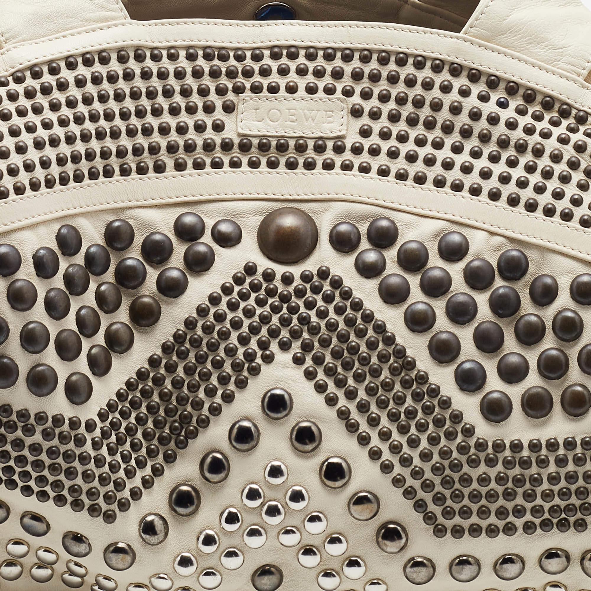 Loewe Light Beige Leather Special Edition Embellished Aire Hobo 4