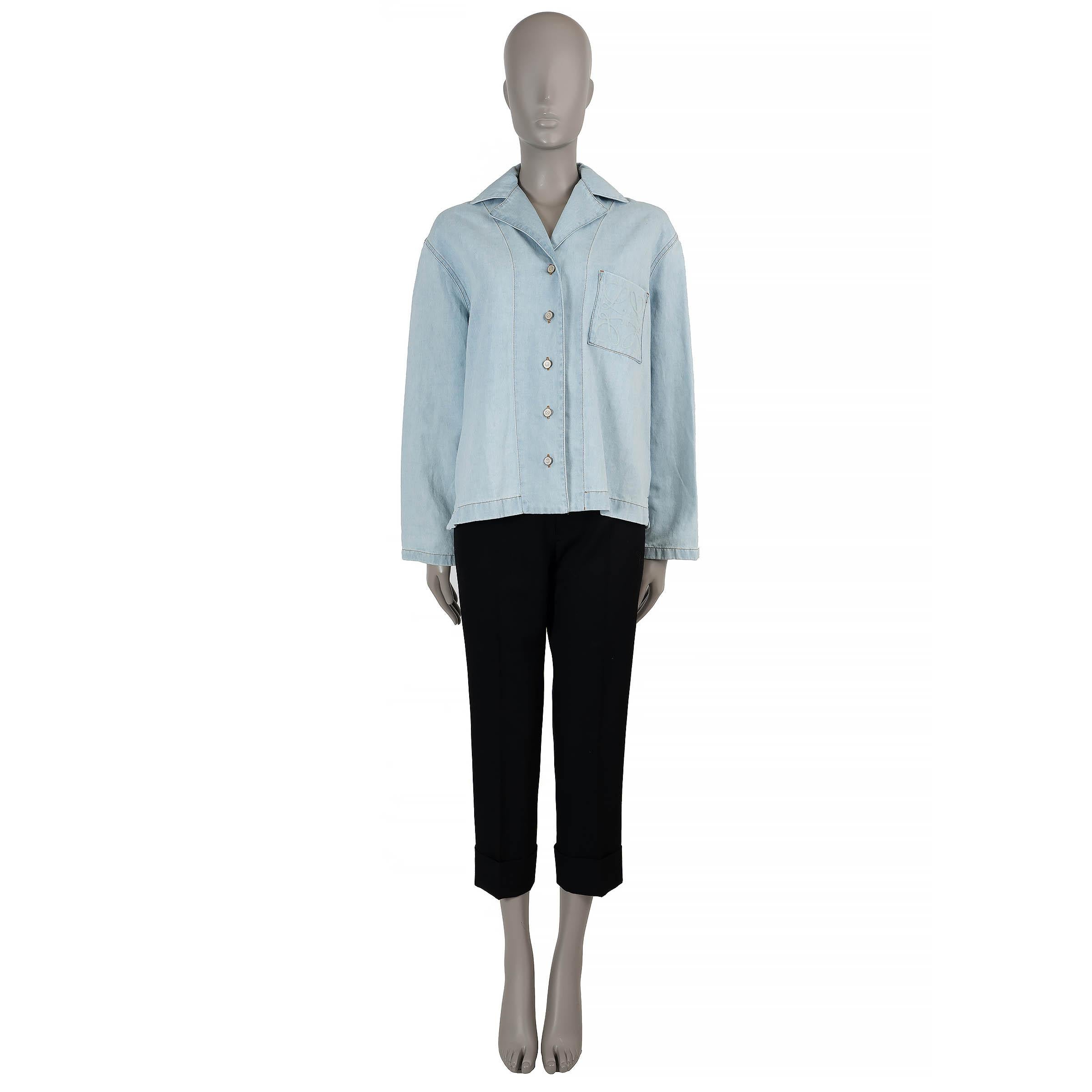 LOEWE light blue cotton ANAGRAM DENIM Button-Up Shirt 36 XS In Excellent Condition In Zürich, CH