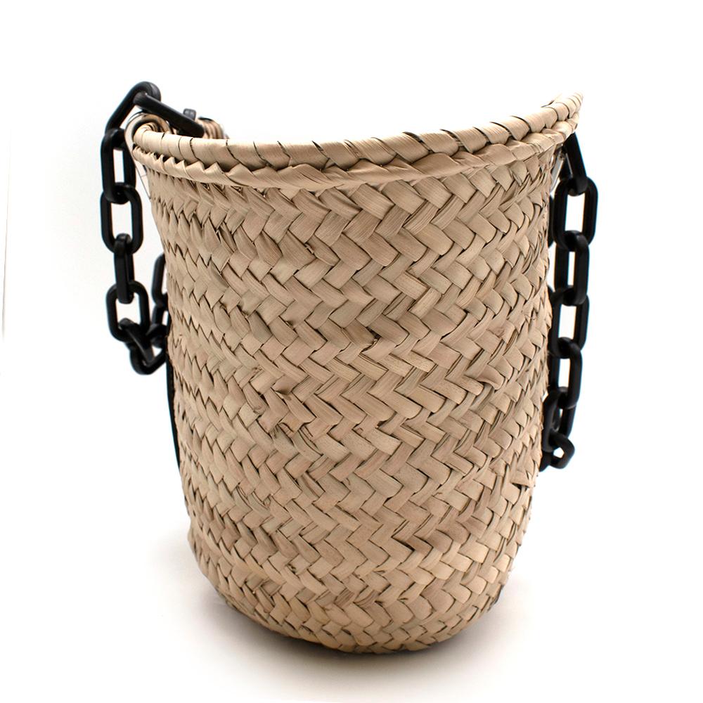 Loewe Logo Natural Straw Basket Bag with Black Chain Handle 2