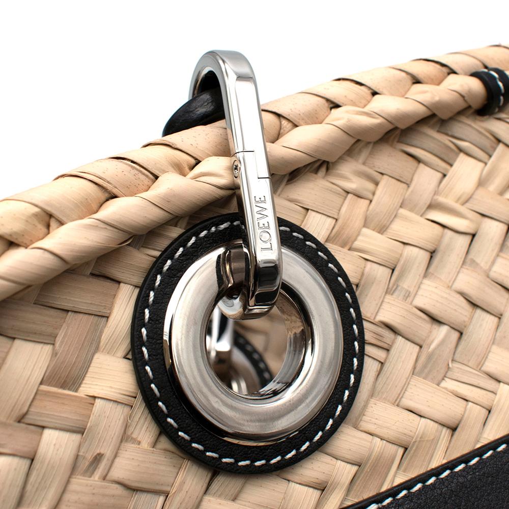 Women's or Men's Loewe Logo Natural Straw Basket Bag with Black Chain Handle