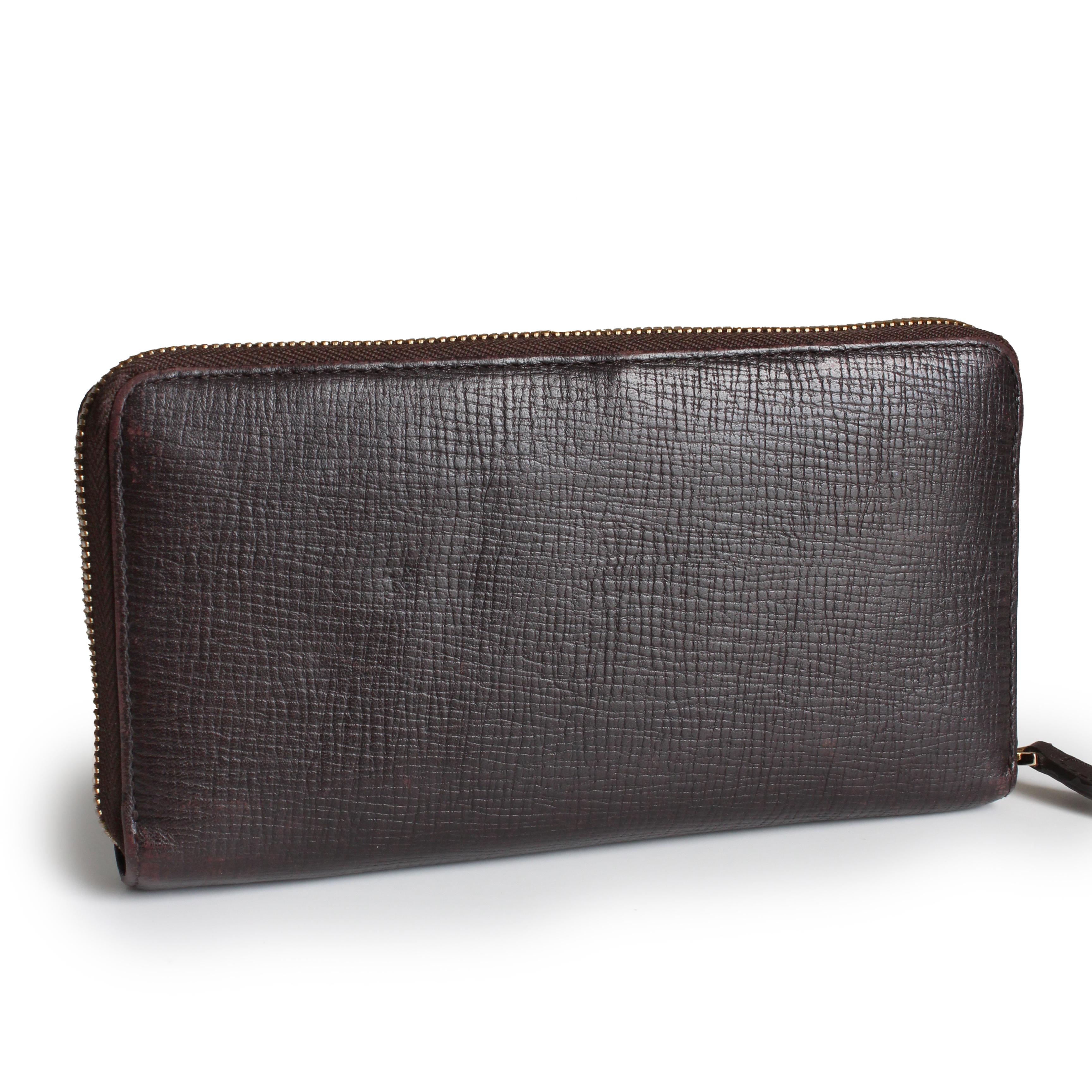LOEWE Madrid Zippy Wallet Brown Textured Epi Leather Luxury Vintage Rare HTF For Sale 2