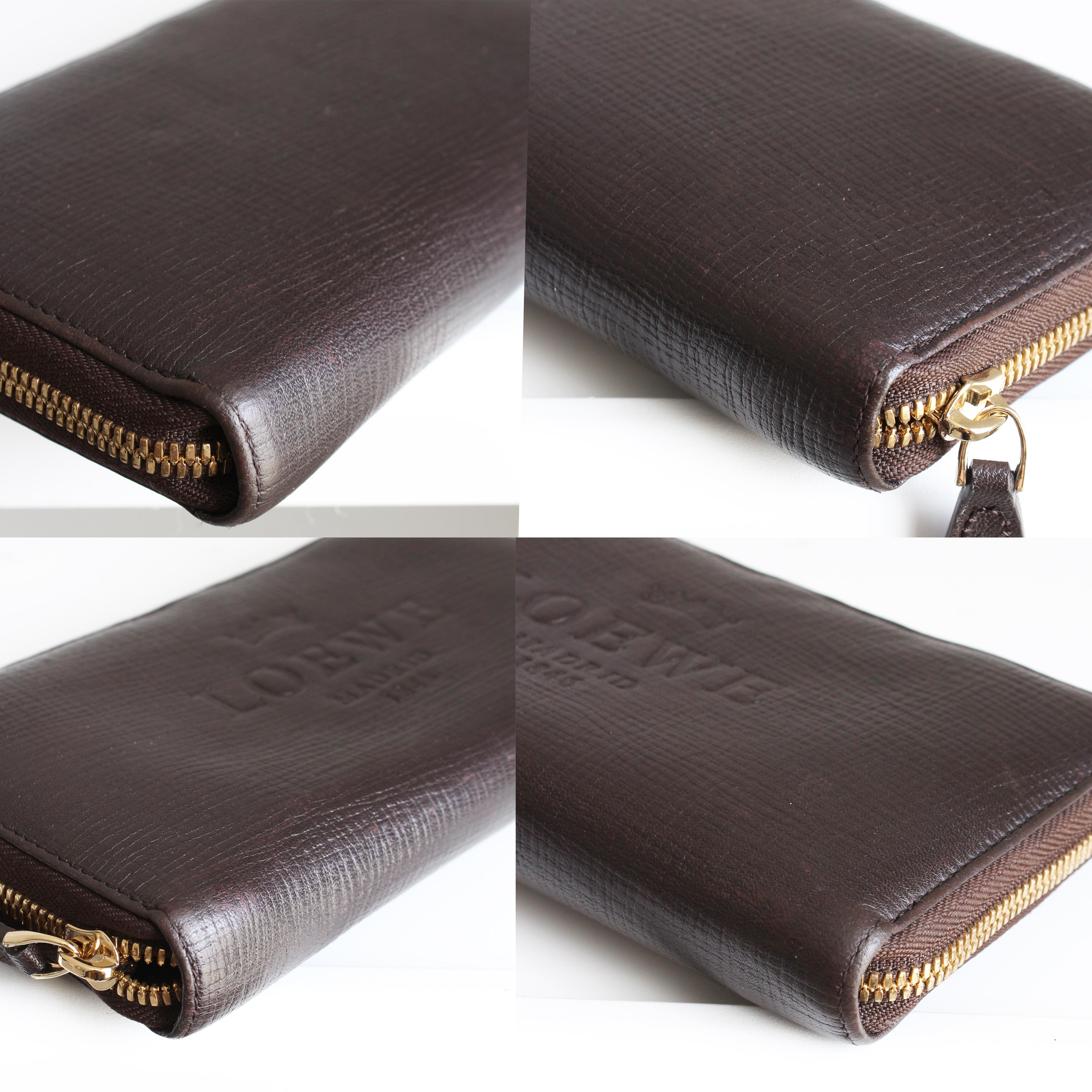 LOEWE Madrid Zippy Wallet Brown Textured Epi Leather Luxury Vintage Rare HTF For Sale 4