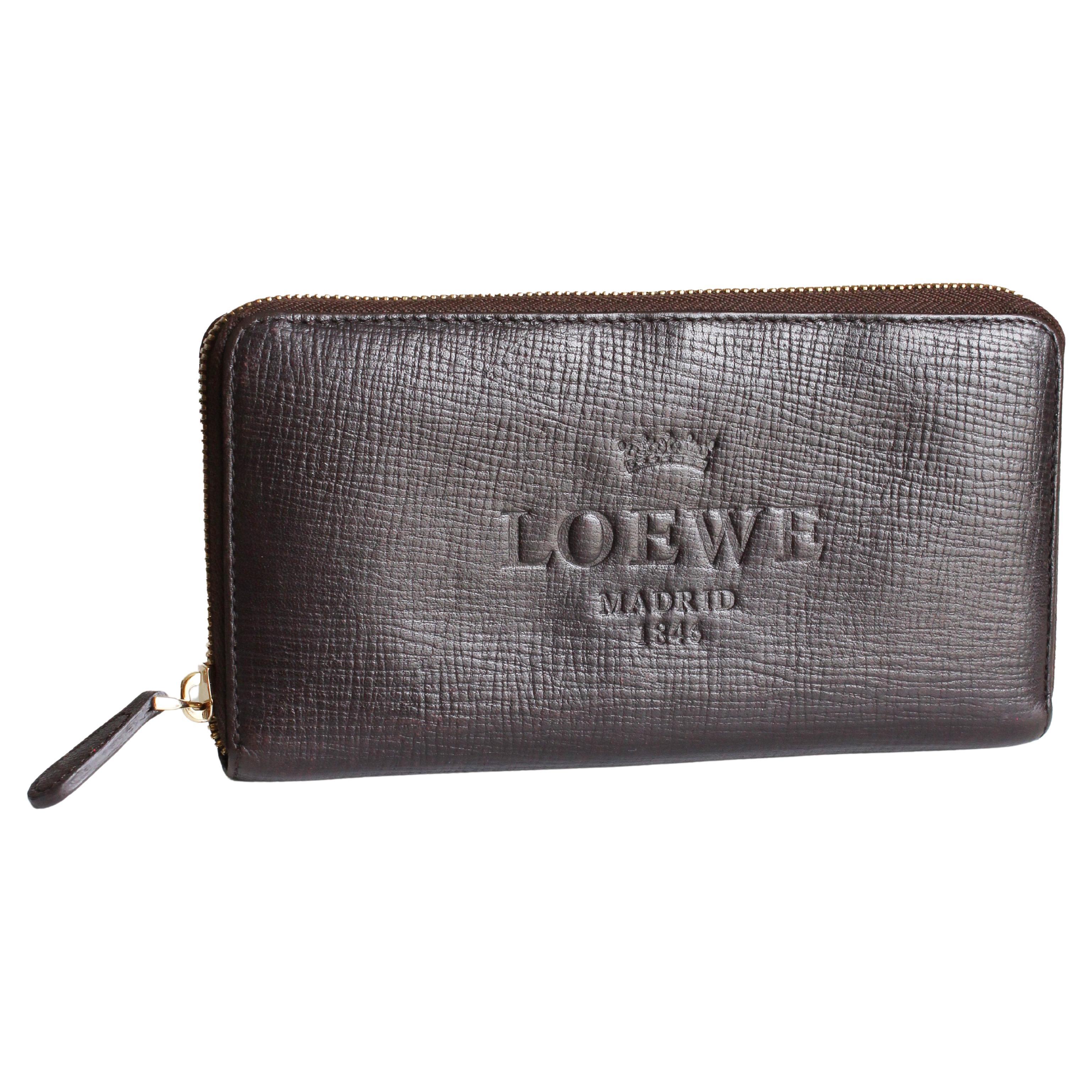 LOEWE Madrid Zippy Wallet Brown Textured Epi Leather Luxury Vintage Rare HTF