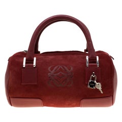 Loewe Maroon Suede Amazona 36 Satchel