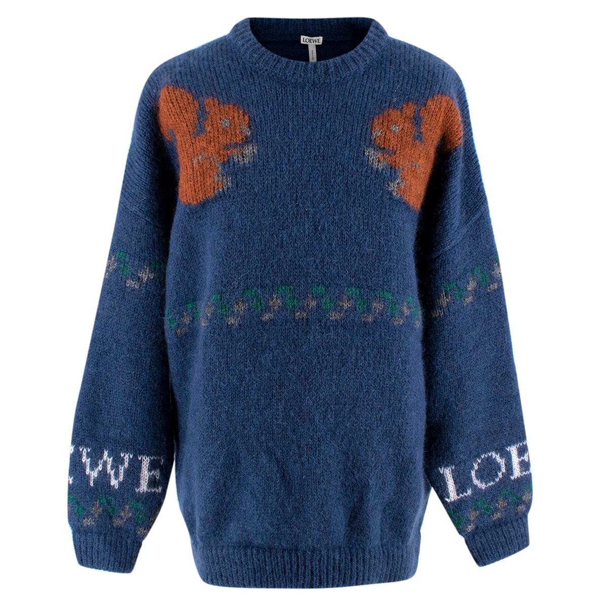 Loewe Men's Blue Squirrel Mohair-blend Knit Sweater - Small  For Sale