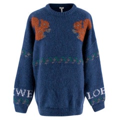 Loewe Herrenpullover aus blauem Eichhörnchen-Mohair-Mischung - Small