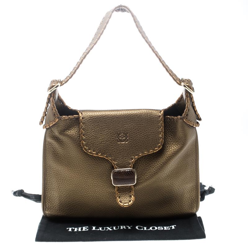 Loewe Metallic Olive Green Leather Hobo For Sale 3