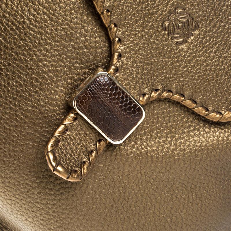 Loewe Metallic Olive Green Leather Hobo For Sale 1