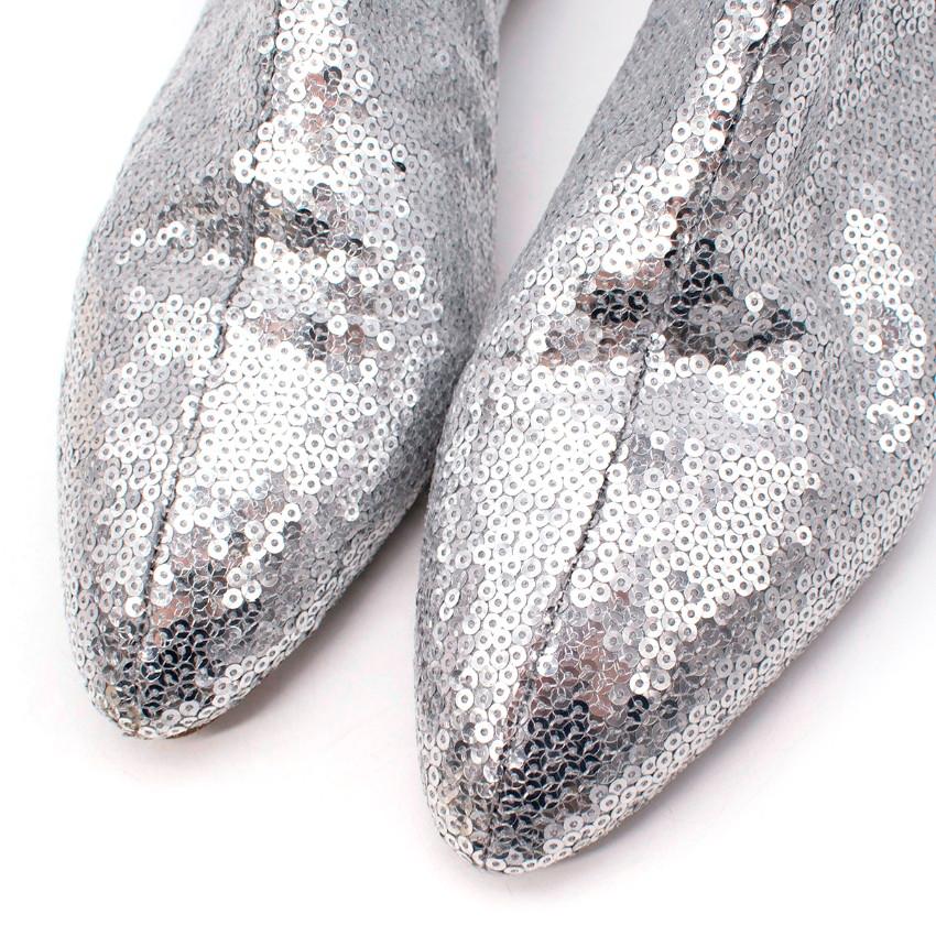 Loewe Metallic Silver Sequined Flat Ankle Boots In Excellent Condition For Sale In London, GB