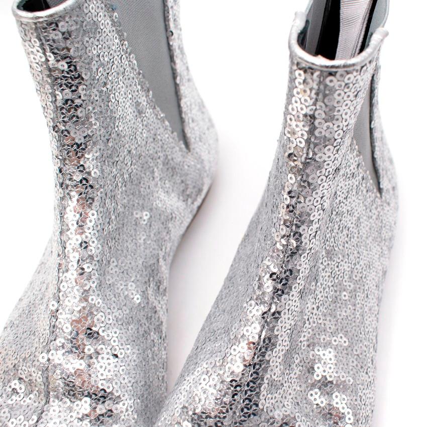 Women's Loewe Metallic Silver Sequined Flat Ankle Boots For Sale